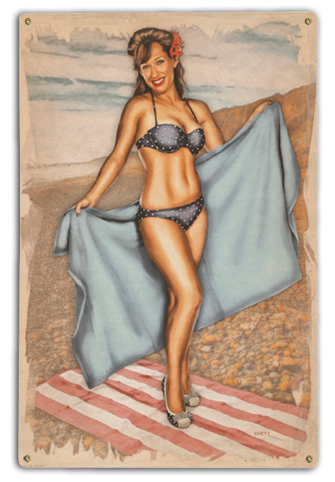 Cold Day at the Beach Pin-Up Girl Art Rendering - Prints54.com