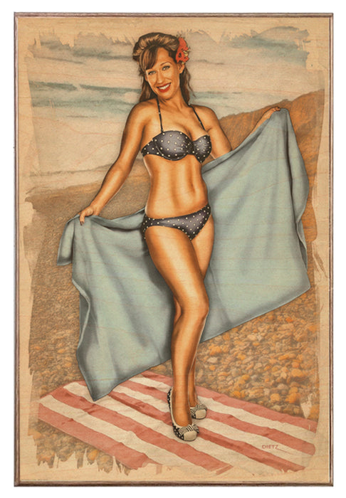 Cold Day at the Beach Pin-Up Girl Art Rendering - Prints54.com