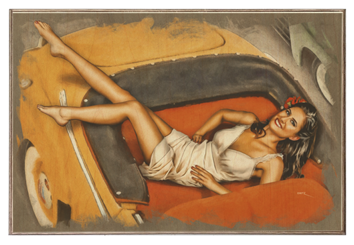 Americana Convertible Cutie Car Pin-Up Girl Art Rendering - Prints54.com