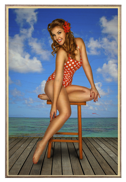 Dockside Stretch At The Coast Vintage Pin-Up Girl Art Rendering - Prints54.com