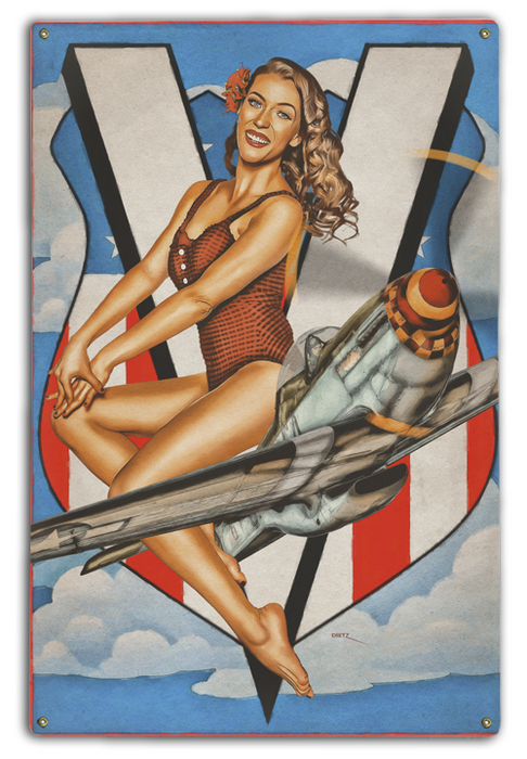 V For Victory! War Years WW2 Vintage Pin-Up Girl Art Rendering - Prints54.com