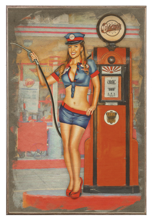 Gas Station Stunner Vintage Pin-Up Girl Art Rendering - Prints54.com