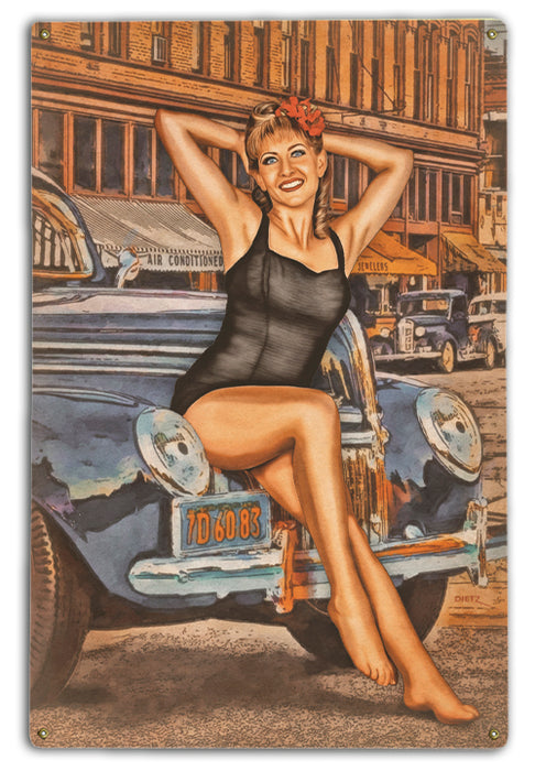 Girl and her Ford! Pin-Up Art Rendering - Prints54.com