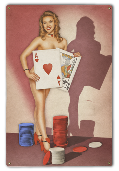 Gorgeous Gambler Ace Of Hearts Vintage Pin-Up Girl Art Rendering - Prints54.com