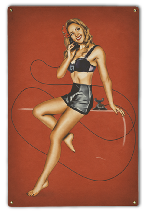 Gorgeous Gossip Telephone Chat Vintage Pin-Up Girl Art Rendering - Prints54.com