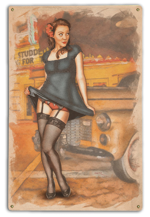 Hailing a Taxi Pin-Up Girl Art Rendering - Prints54.com