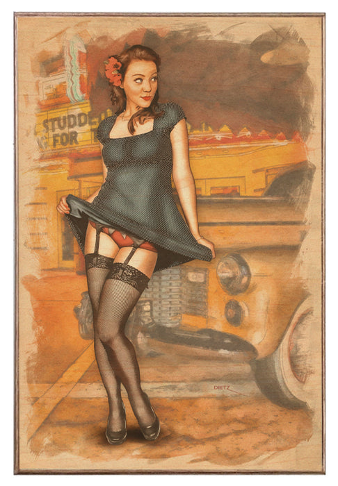 Hailing a Taxi Pin-Up Girl Art Rendering - Prints54.com