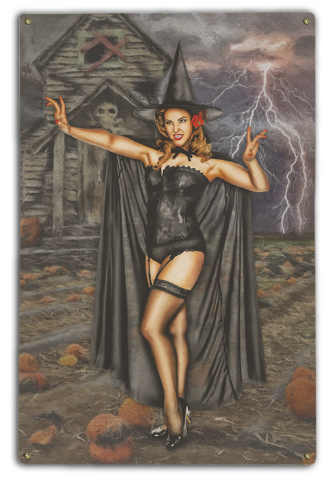 Halloween Spell Vintage Pin-Up Girl Art Rendering - Prints54.com