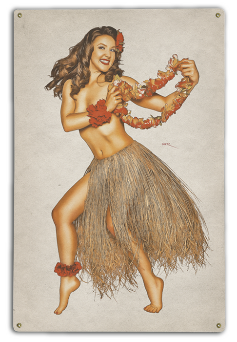 Hawaiian Hula Vintage Pin-Up Island Girl Tropical Art Rendering - Prints54.com