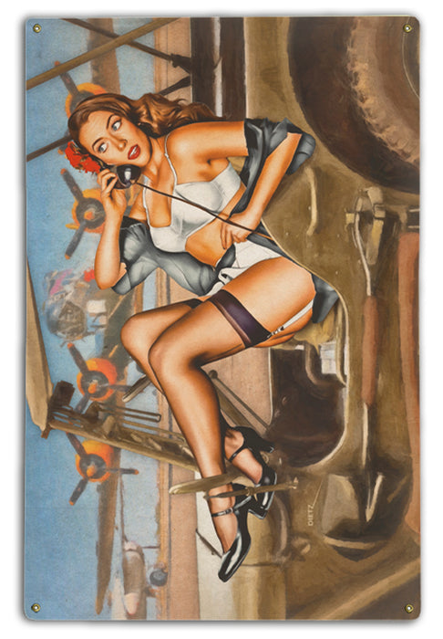 Vintage Military Pin-Up Girl Hello General! War Years Art Rendering - Prints54.com