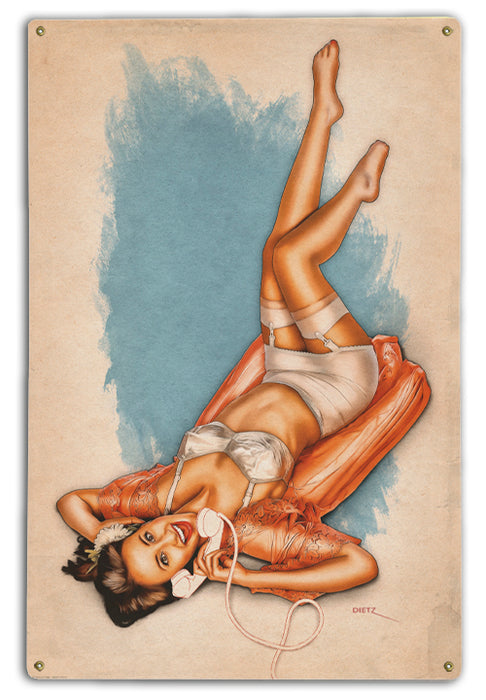 Hello Telephone Vintage Pin-Up Girl Art Rendering - Prints54.com