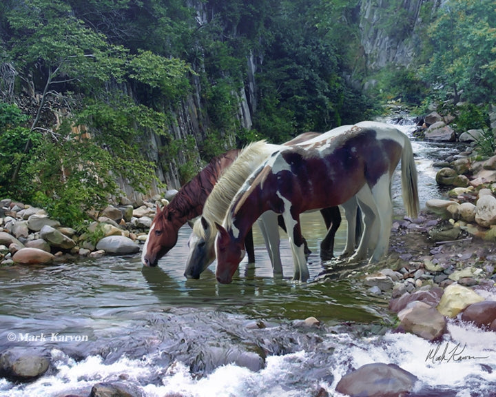 Horses Drinking Art Rendering - Prints54.com