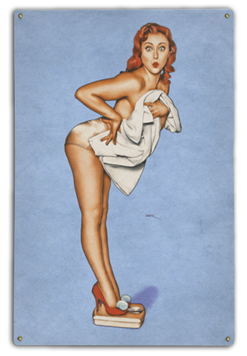 Vintage Pin-Up Girl How Many Pounds? Weight Scale Art Rendering - Prints54.com