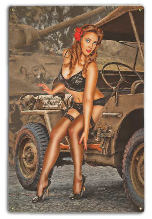 I Borrowed your Jeep WW2 Pin-Up Girl Art Rendering - Prints54.com