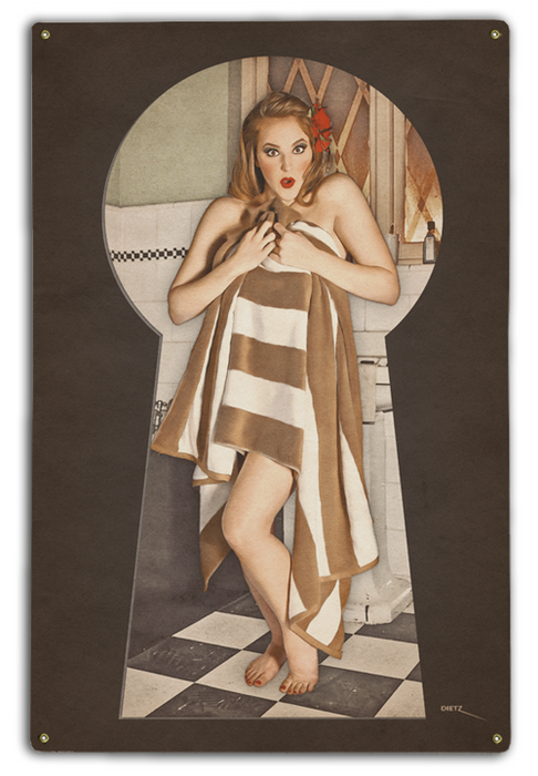 Indecent Exposure Keyhole Vintage Pin-Up Girl Art Rendering - Prints54.com