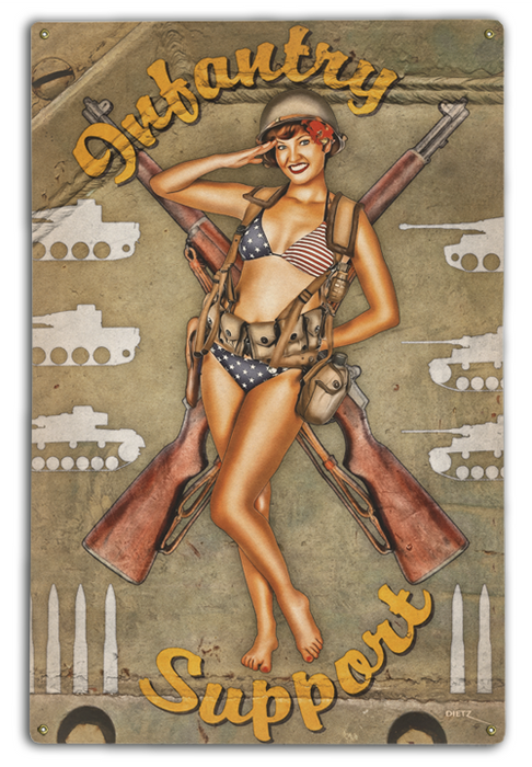 WW2 Infantry Support M-1 Garand Rifle Patriotic Vintage Pin-Up Girl Art Rendering - Prints54.com