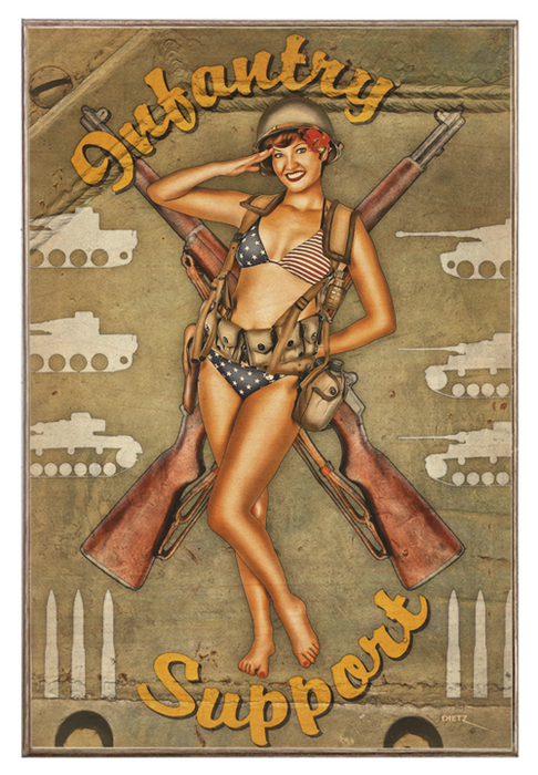 WW2 Infantry Support M-1 Garand Rifle Patriotic Vintage Pin-Up Girl Art Rendering - Prints54.com