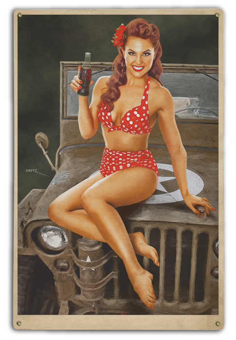 WW2 Military Pin-Up Girl With Soda And A Smile Art Rendering - Prints54.com