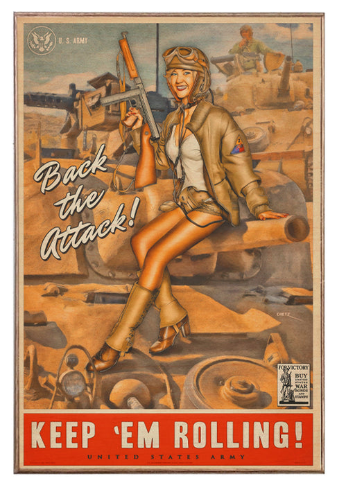 Keep 'Em Rolling! Sherman Tank WW2 Pin-Up Girl Art Rendering - Prints54.com