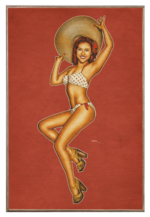 Lady in Red Vintage Pin-Up Girl Art Rendering - Prints54.com