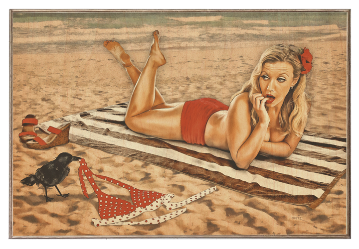 Little Thief At The Beach Vintage Pin-Up Girl Art Rendering - Prints54.com