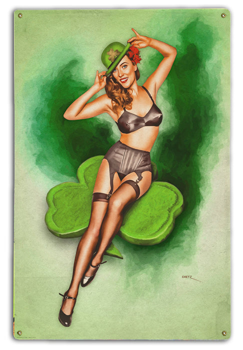 Lucky Green Vintage Pin-Up Girl Art Rendering - Prints54.com