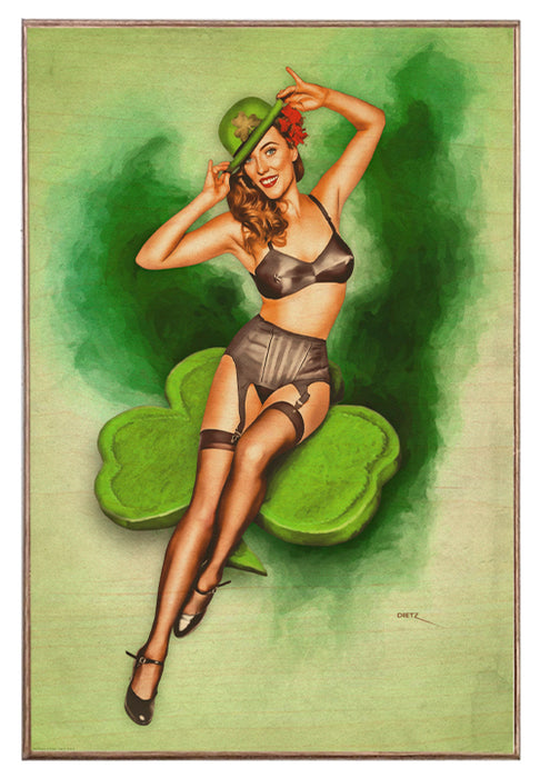 Lucky Green Vintage Pin-Up Girl Art Rendering - Prints54.com