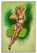 Lucky Green Vintage Pin-Up Girl Art Rendering - Prints54.com