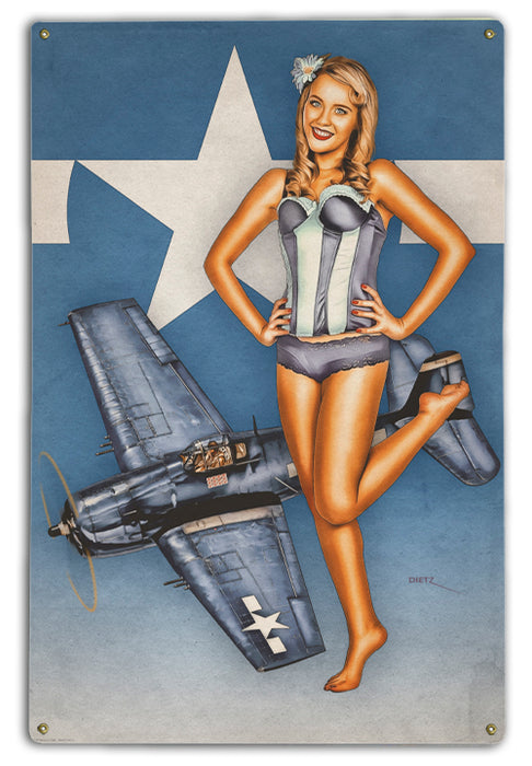 Mighty Hellcat Fighter WW2 Pin-Up Girl Art Rendering - Prints54.com