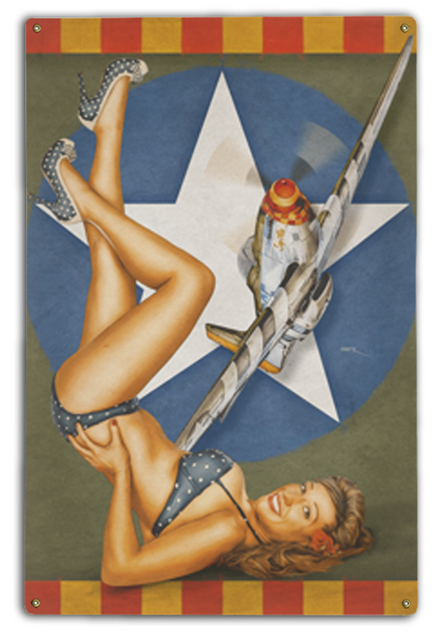 WW2 Mustang Fighter Flyby Vintage Pin-Up Girl Art Art Rendering - Prints54.com