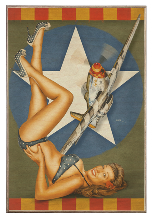 WW2 Mustang Fighter Flyby Vintage Pin-Up Girl Art Art Rendering - Prints54.com