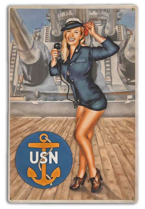 US Navy Naval Action Battleship Vintage Military Pin-Up Girl Art Rendering - Prints54.com