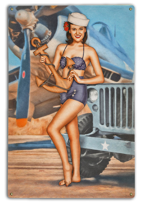 US Navy Naval Anchor Vintage Military Pin-Up Girl Art Rendering - Prints54.com