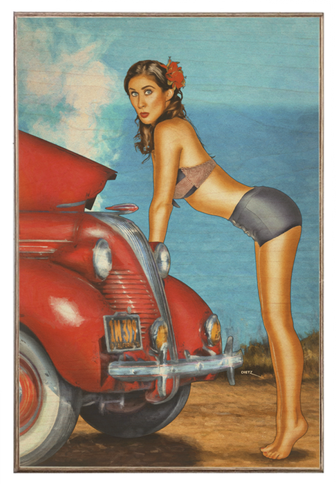 Retro Pin-Up Girl Need a Tow? Car Breakdown Art Rendering - Prints54.com