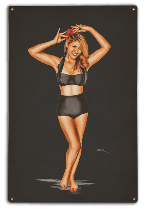 Retro Nights in Black Lingerie Pin-up Girl Art Rendering - Prints54.com