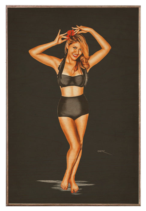 Retro Nights in Black Lingerie Pin-up Girl Art Rendering - Prints54.com