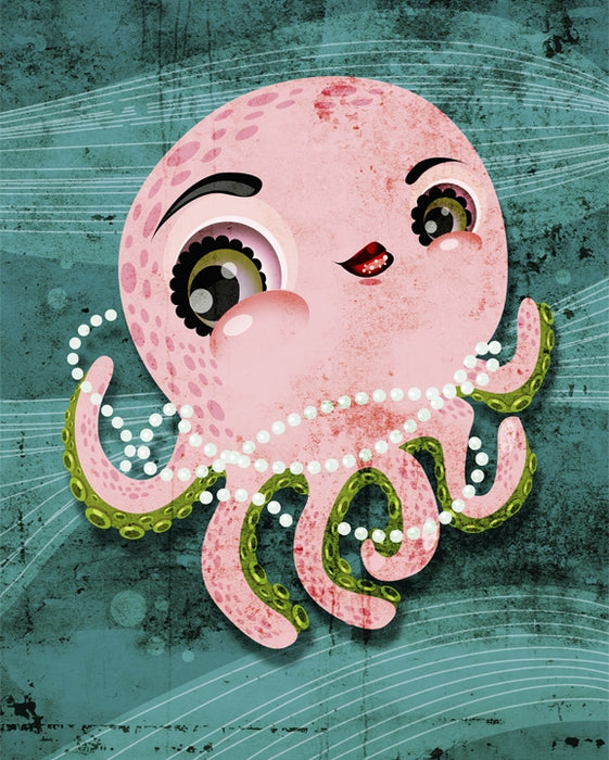 Octopus With Pearls Sealife Nautical Art Rendering - Prints54.com