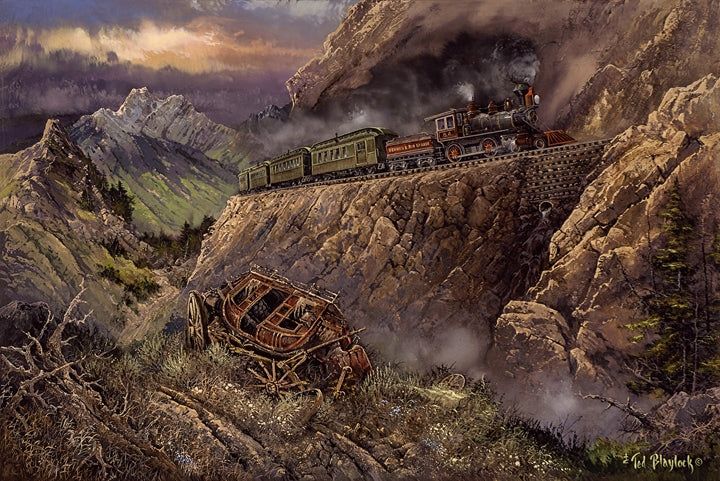 Old Rails New Trails Train Passing Stagecoach Art Rendering - Prints54.com