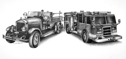 Firefighting Fire Trucks Retro Black And White Art Renderings - Prints54.com