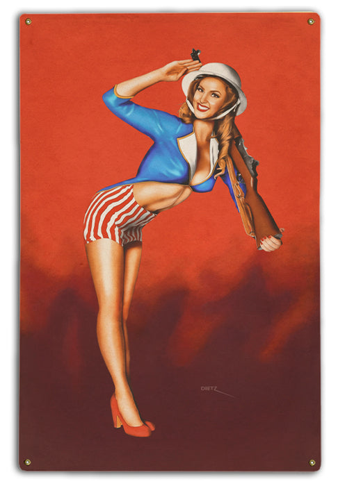 On Watch Patriotic Salute Vintage Pin-Up Girl Art Rendering - Prints54.com