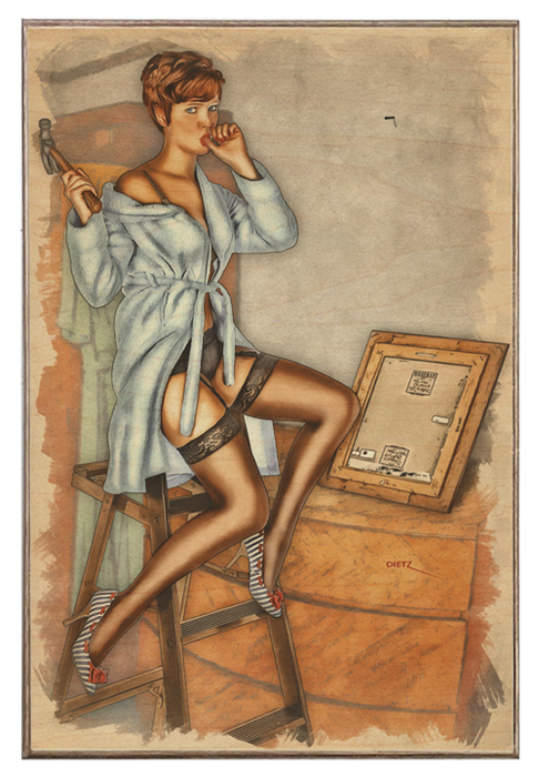 Ouch! Hammer And Thumb Vintage Pin-Up Girl Art Rendering - Prints54.com