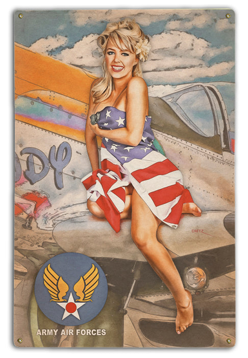 Patriotic P-51 Mustang Air Force WW2 Vintage Pin-Up Girl Art Rendering - Prints54.com