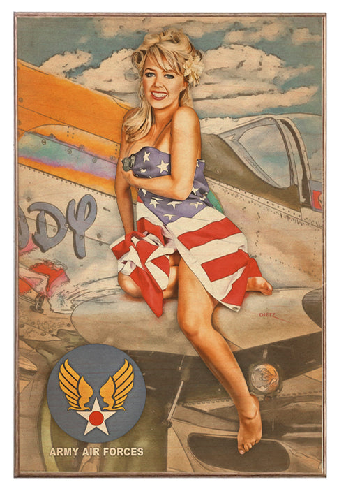 Patriotic P-51 Mustang Air Force WW2 Vintage Pin-Up Girl Art Rendering - Prints54.com