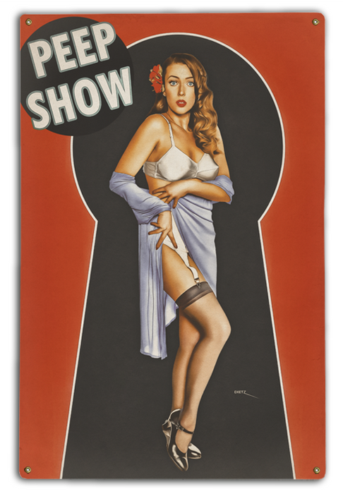 Peep Show Keyhole Pin-Up Girl Art Rendering - Prints54.com