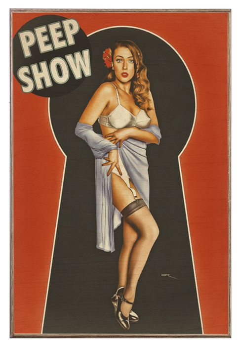 Peep Show Keyhole Pin-Up Girl Art Rendering - Prints54.com