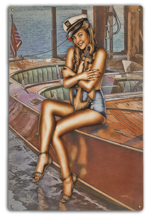 Permission to come aboard? Boat Captain Vintage Pin-Up Girl Art Rendering - Prints54.com