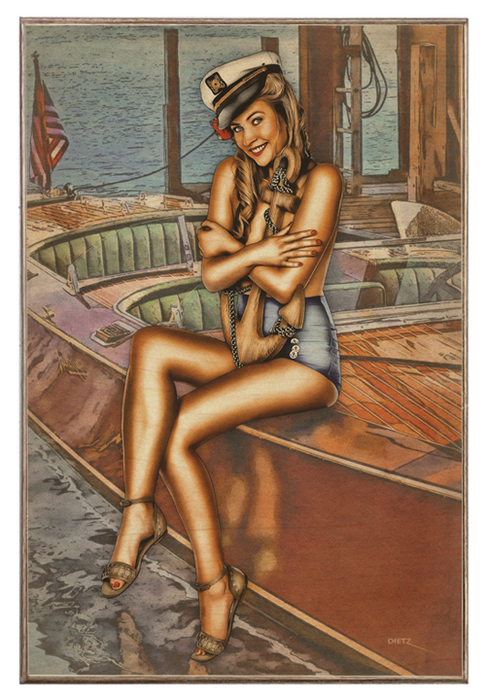 Permission to come aboard? Boat Captain Vintage Pin-Up Girl Art Rendering - Prints54.com