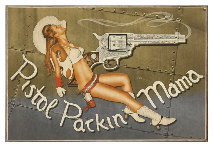 Pistol Packin Mama WW2 Bomber Nose Art Vintage Pin-Up Girl Art Rendering - Prints54.com