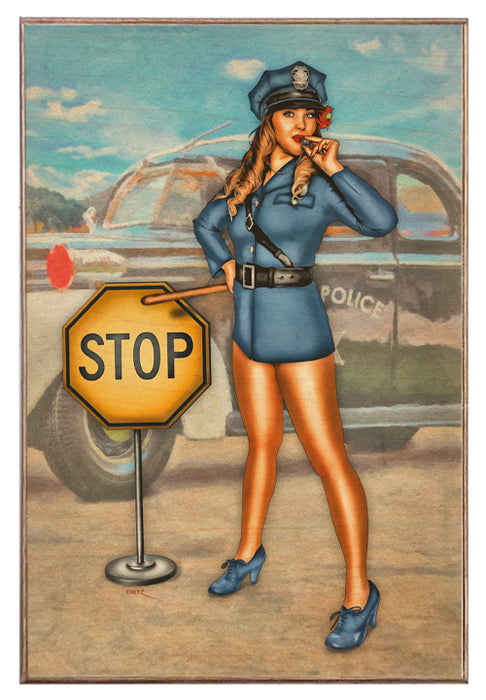 Police Stop Vintage Pin-up Girl Art Rendering - Prints54.com