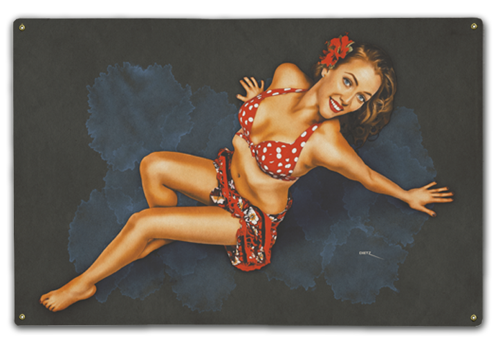 Polka-Dot Hunny Vintage Pin-Up Girl Art Rendering - Prints54.com